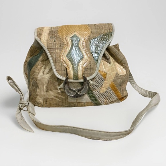 vintage Sharif patchwork leather shoulder bag with a unique buckle accent - Picture 1 of 17